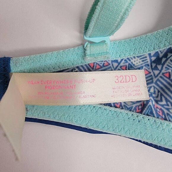 Victoria's Secret Pink Wear Everywhere Push Up Aztec Bra Blue Size 32 DD - Picture 10 of 15